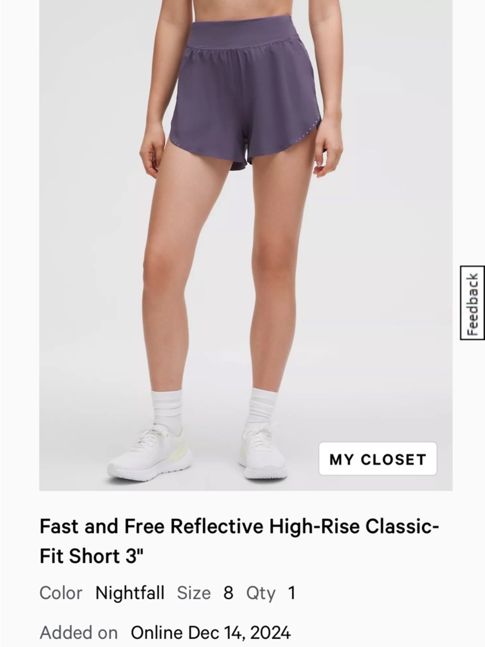 lululemon athletica Fast and Free High-Rise Shorts — Nightfall Purple